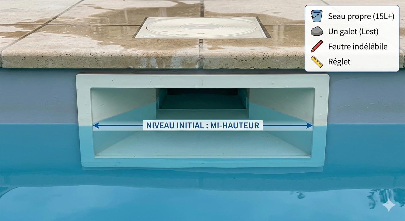Skimmer de piscine avec niveau d'eau à mi-hauteur